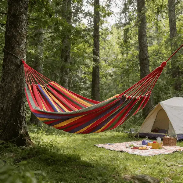 Rede de Descanso para Viagem e Camping ─ Lona Espessa Antitombo | Algodão com Listras Coloridas 🌈 - Image 3