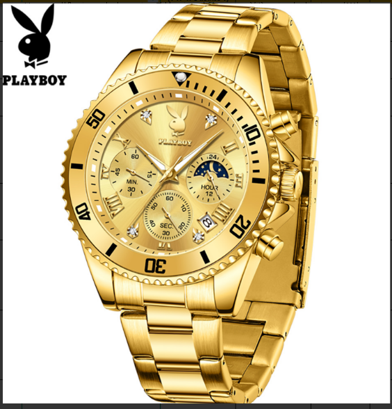Relógio Masculino Playboy Dourado de Luxo – Cronógrafo Multifuncional com Fase da Lua - Image 6