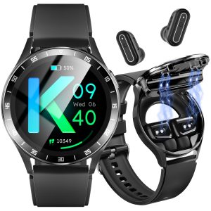 Smartwatch 2 em 1 T90/K9 com Fones de Ouvido TWS Embutidos sob a Tela – Compartimento Magnético