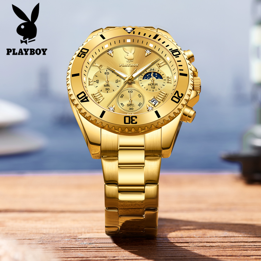 Relógio Masculino Playboy Dourado de Luxo – Cronógrafo Multifuncional com Fase da Lua - Image 5