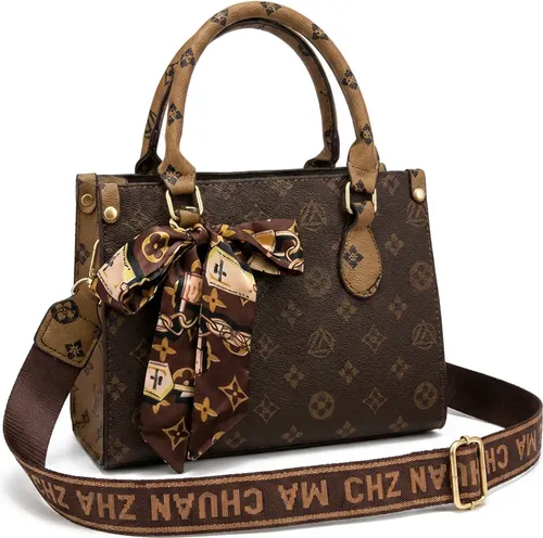Bolsa Feminina Transversal e de Mão Estruturada com Lenço Decorativo e Alça Larga