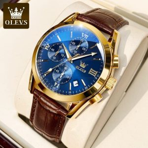 ⌚ Relógio Masculino OLEVS Cronógrafo – Caixa Rose Gold & Mostrador Azul