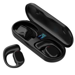 Fone de Ouvido Bluetooth Esportivo Sem Fio com Gancho Auricular, Case com Display LED e Microfone