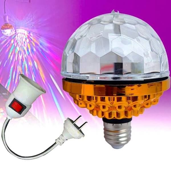 Lâmpada LED Giratória RGB Bola de Discoteca com Soquete E27 e Adaptador Flexível de Tomada - Image 6