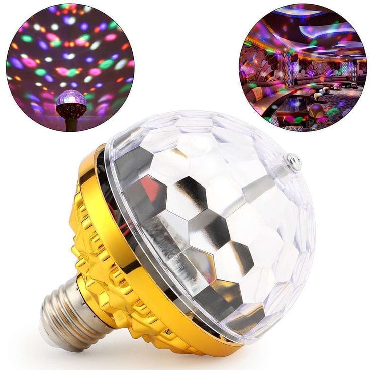 Lâmpada LED Giratória RGB Bola de Discoteca com Soquete E27 e Adaptador Flexível de Tomada - Image 5