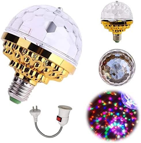 Lâmpada LED Giratória RGB Bola de Discoteca com Soquete E27 e Adaptador Flexível de Tomada - Image 3