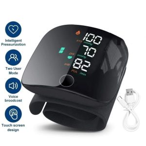 Aparelho de Pressão Digital de Pulso com Visor Touch Screen, Voz e Carregamento USB