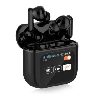 Fone de Ouvido Bluetooth TWS com Case Smart Touch Screen Display, Cancelamento de Ruído ANC/ENC e Monitor de Bateria