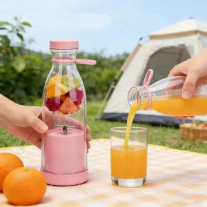 Mini Liquidificador Portátil Garrafa USB Recarregável com 4 Lâminas de Aço Inoxidável