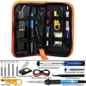 Kit de Solda Eletrônica Profissional com Ferro de Soldar de Temperatura Ajustável, Sugador e Acessórios – Com Estojo Organizador