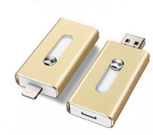 Memória Expansível para iPhone e Android – Pen Drive de Alumínio com Conector Triplo