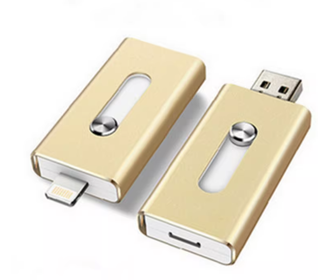 Memória Expansível para iPhone e Android – Pen Drive de Alumínio com Conector Triplo