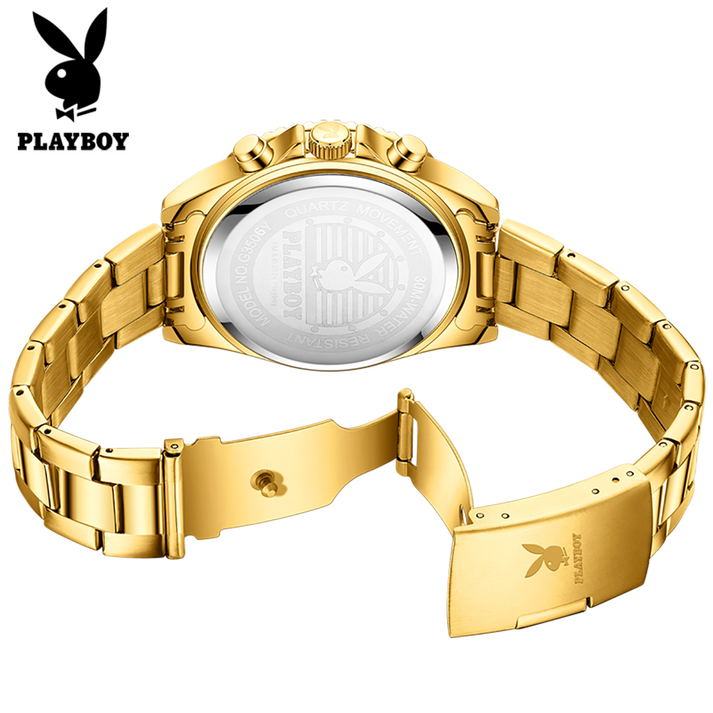 Relógio Masculino Playboy Dourado de Luxo – Cronógrafo Multifuncional com Fase da Lua - Image 2