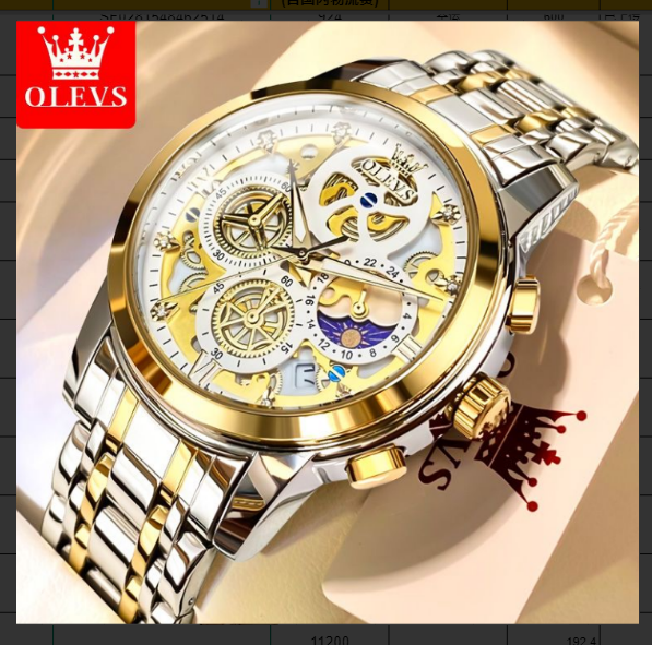Masculino OLEVS Luxo Bicolor – Esqueleto Mecânico Multifuncional Prata e Dourado - Image 5
