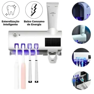 Suporte Esterilizador de Escovas de Dente UV com Dispenser Automático de Pasta e Carregamento Solar