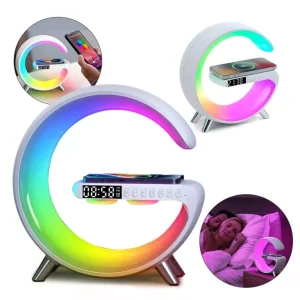 Luminária Smart RGB G-Speaker de Mesa com Carregador por Indução, Som Bluetooth, App e Relógio Alarme