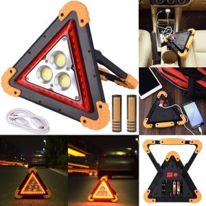 Triângulo de Sinalização Automotivo Solar com Luz LED COB 3 em 1 – Sinalizador, Lanterna e Powerbank de Emergência