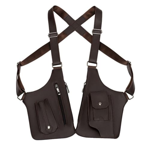 Bolsa Transversal Dupla com Coldre de Axila Masculina em Couro Antifurto - Marrom Escuro - Image 4