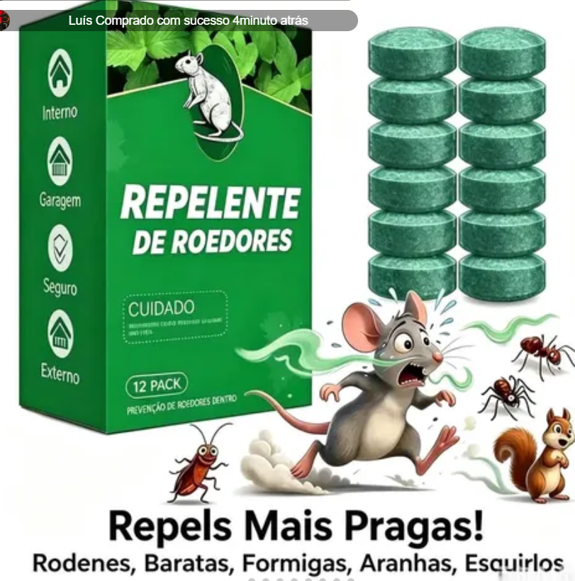 Repelente Natural de Roedores e Pragas em Pastilhas (Pack com 12 Unidades) – Proteção para Casa, Garagem, Jardim e Ambientes Internos/Externos