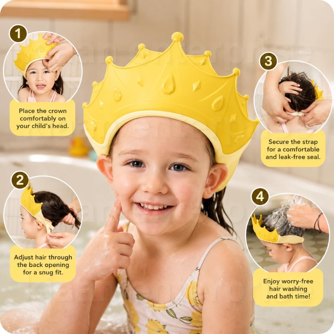 Viseira de Banho Infantil Ajustável Formato Coroa (Protetor de Olhos e Ouvidos)