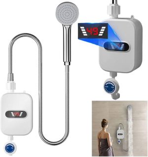 Aquecedor de Água Elétrico Instantâneo para Chuveiro com Display Digital de Temperatura e Ducha Manual - Branco