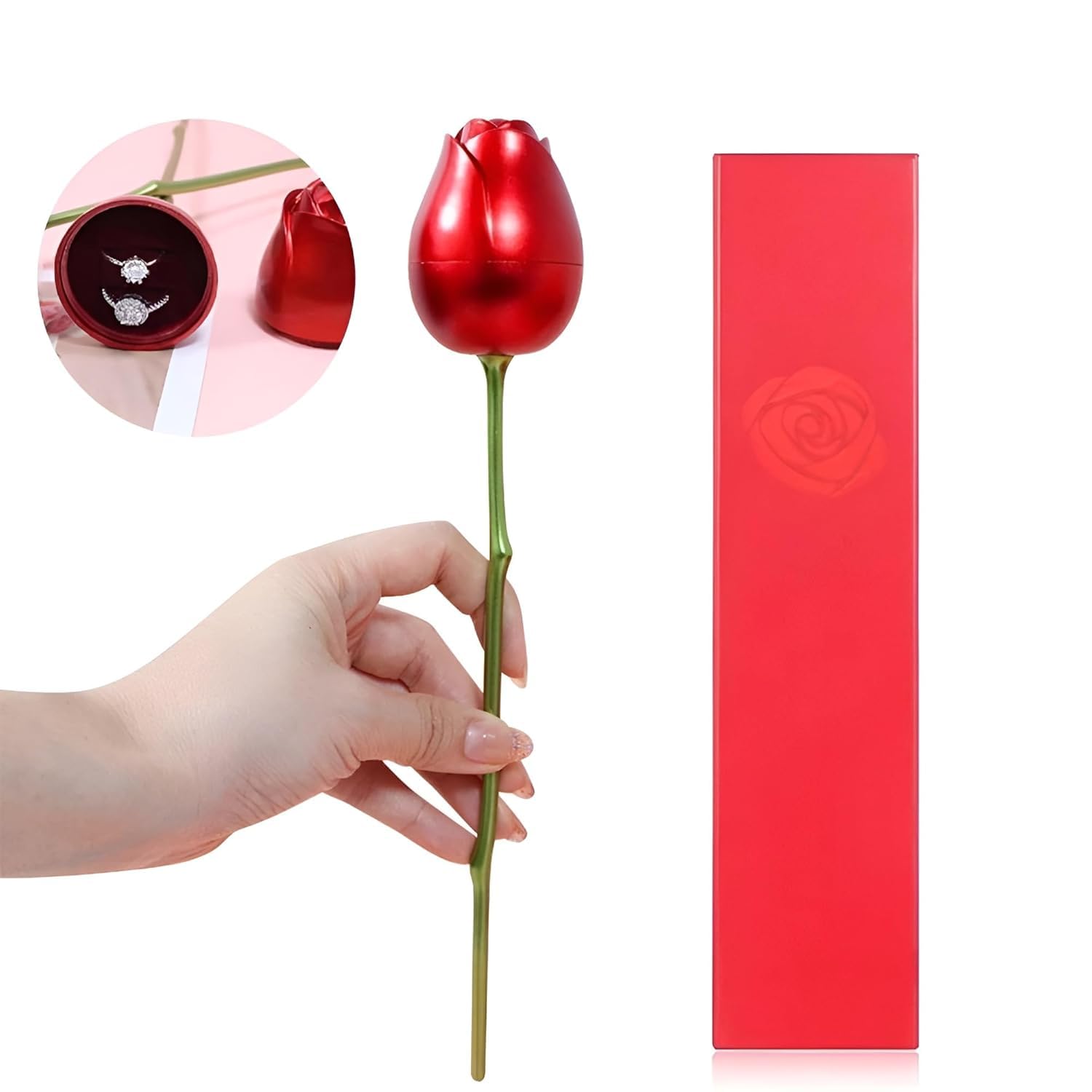 Caixa Porta-Jóias em Formato de Rosa Vermelha com Haste Longa e Caixa de Presente Premium – Porta Anel, Aliança e Colar para Surpresas e Romantismo - Image 6