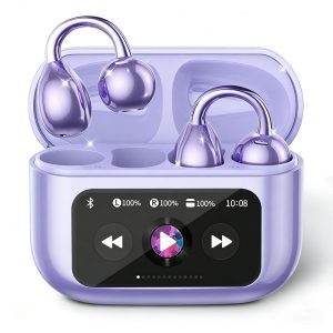 Auscultadores Bluetooth Clip-On TWS com Ecrã Tátil LED na Caixa (Roxo)