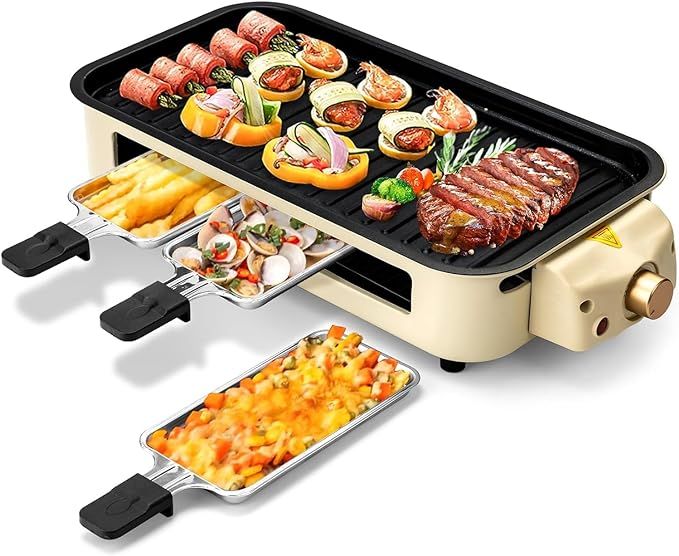 Churrasqueira Elétrica Multifuncional e Grill Raclette com Grelha, Chapa Antiaderente e Mini Bandejas - Image 4
