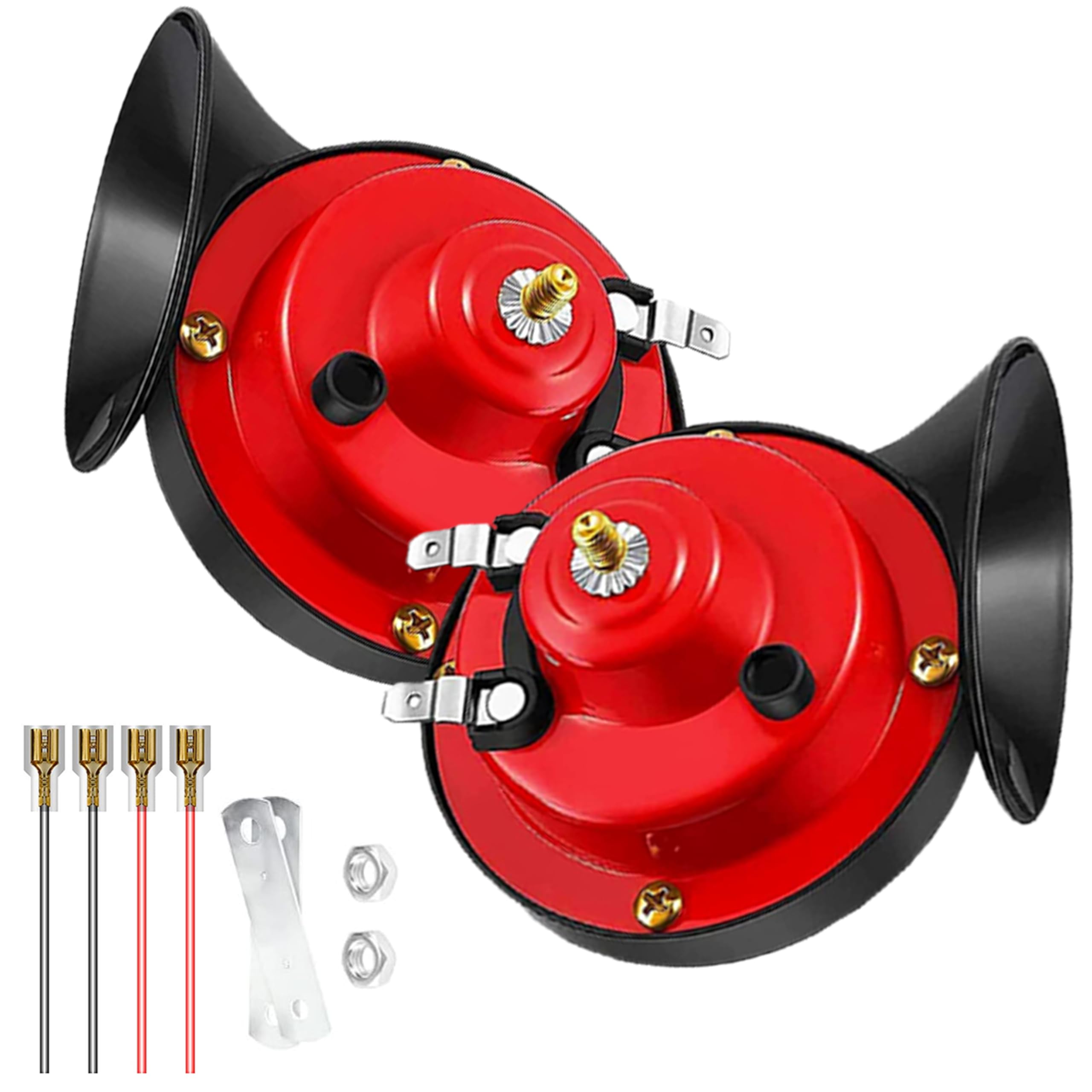 Kit Par de Buzinas Caracol Automotivas 12V Esportivas Vermelha e Preta com Kit de Instalação e Suportes - Image 4