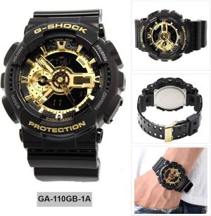 Relógio Masculino G-Shock GA-110GB-1A Anadigi Esportivo de Alta Resistência - Preto com Dourado