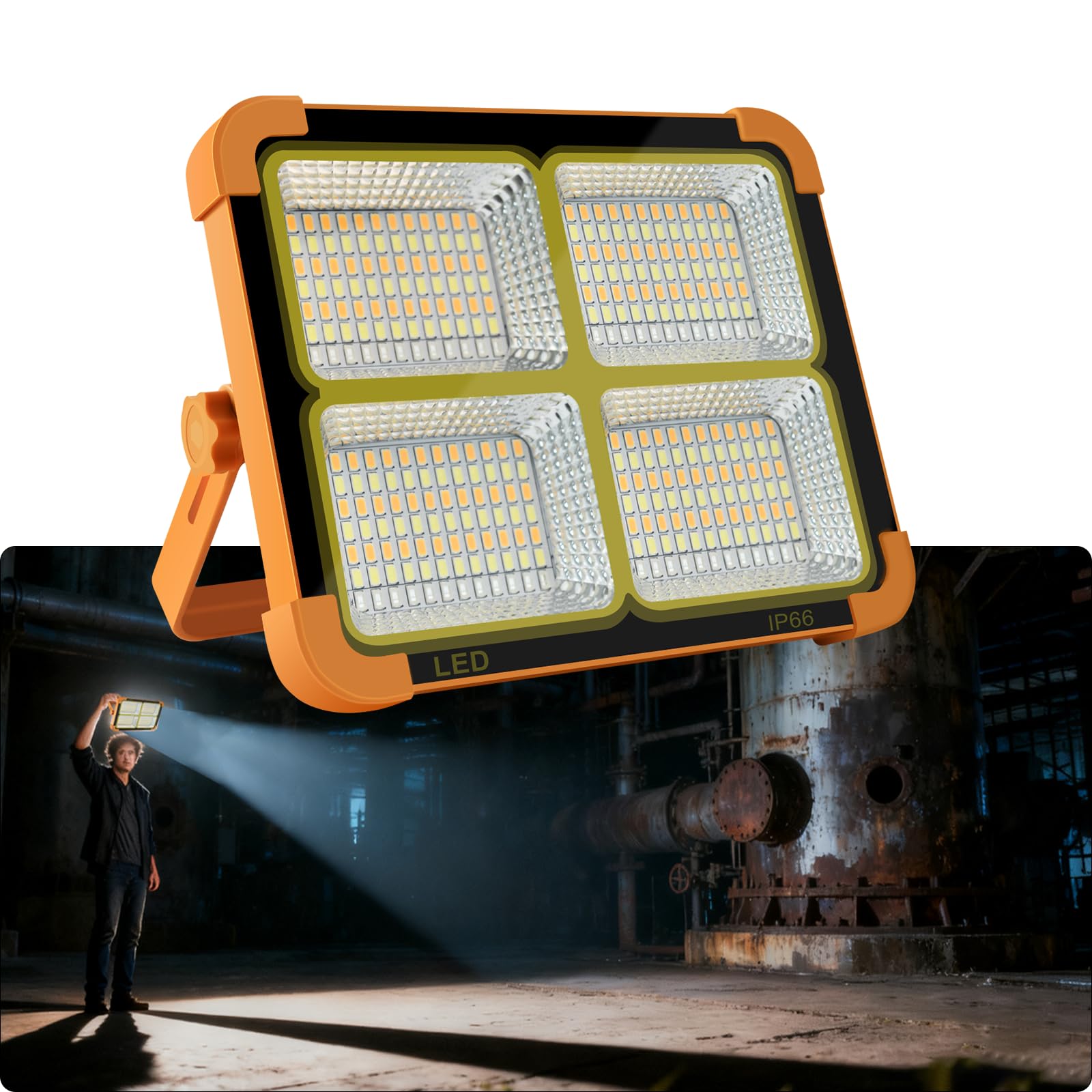 Refletor LED Solar Portátil Recarregável 4 Módulos IP66 – Holofote de Emergência Multifuncional com Sinalização Vermelha e Azul - Image 4