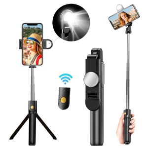 Bastão de Selfie Tripé Extensível com Luz LED Integrada e Controlo Remoto
