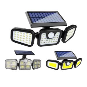 Luminária Solar de Parede Externa com Sensor de Presença e 3 Cabeças Articuladas – Refletor LED de Segurança para Jardim e Garagem