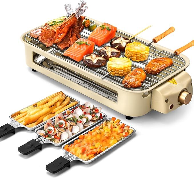 Churrasqueira Elétrica Multifuncional e Grill Raclette com Grelha, Chapa Antiaderente e Mini Bandejas - Image 5