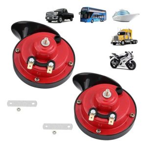 Kit Par de Buzinas Caracol Automotivas 12V Esportivas Vermelha e Preta com Kit de Instalação e Suportes
