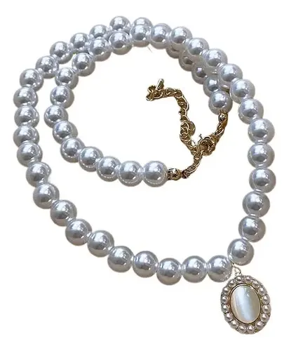 Conjunto Feminino Colar de Pérolas com Pingente Oval Madrepérola Banhado a Ouro e Par de Brincos Estilo Vintage – Joia Clássica de Luxo - Image 6