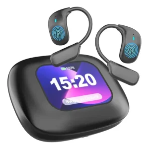 Fone de Ouvido Bluetooth Esportivo Clip-On Condução Óssea com Tela Touchscreen na Case e Tradutor AI de 134 Idiomas