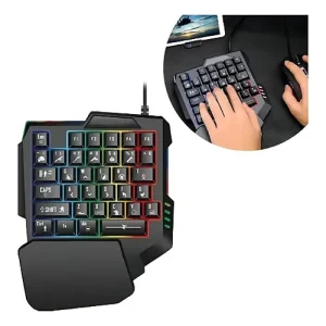 Teclado Gamer de Uma Mão (Half-Keyboard) com Backlight RGB de 35 Teclas e Apoio para Pulso