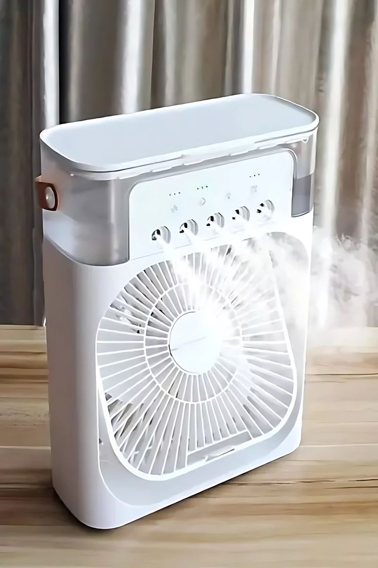 Mini Ar Condicionado e Climatizador Portátil de Mesa 3 em 1 – Com 5 Saídas de Spray, Alça de Couro e Luz LED