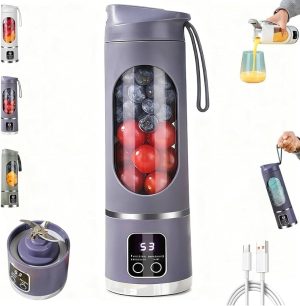 Mini Liquidificador Portátil com Display Digital LED, 12 Lâminas e Recarga Type-C – Copo Blender Pessoal