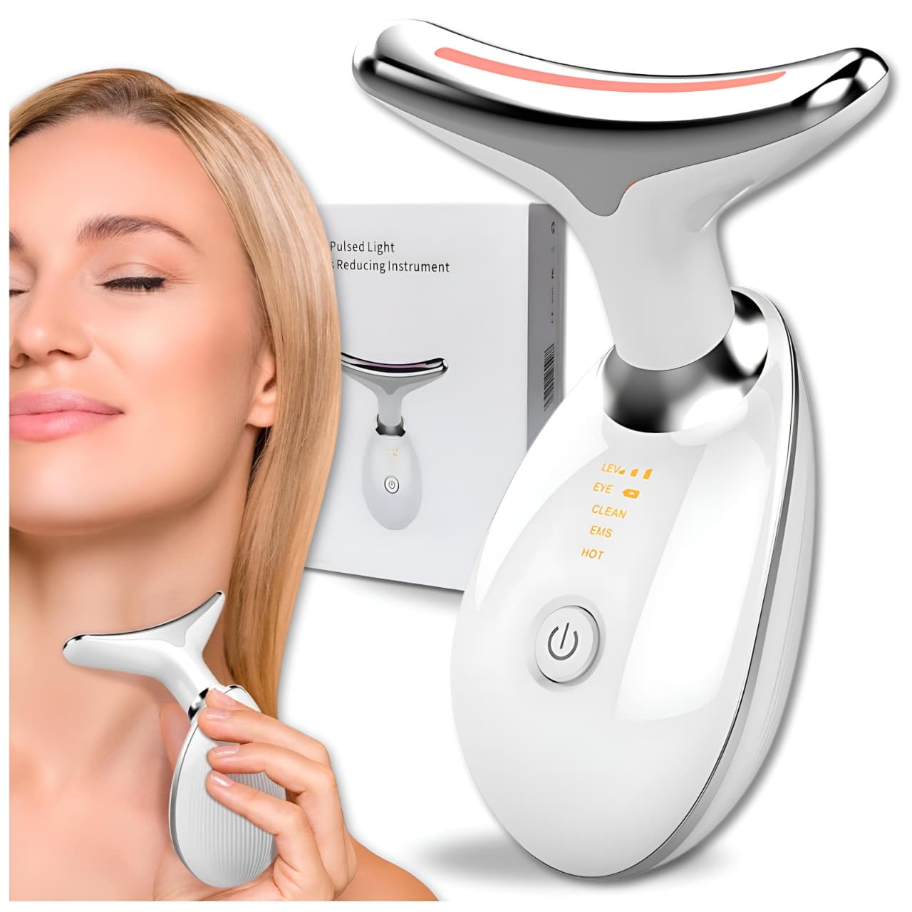 Massageador Facial e Para Pescoço Antirrugas com Fototerapia LED, EMS e Crioterapia/Aquecimento – Aparelho Lifting de Papada