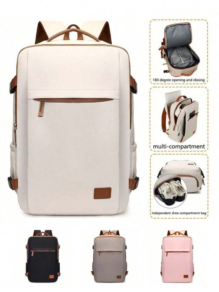 Mochila Feminina e Masculina Executiva Minimalista para Notebook com Conexão USB - Off-White e Marrom - Image 2