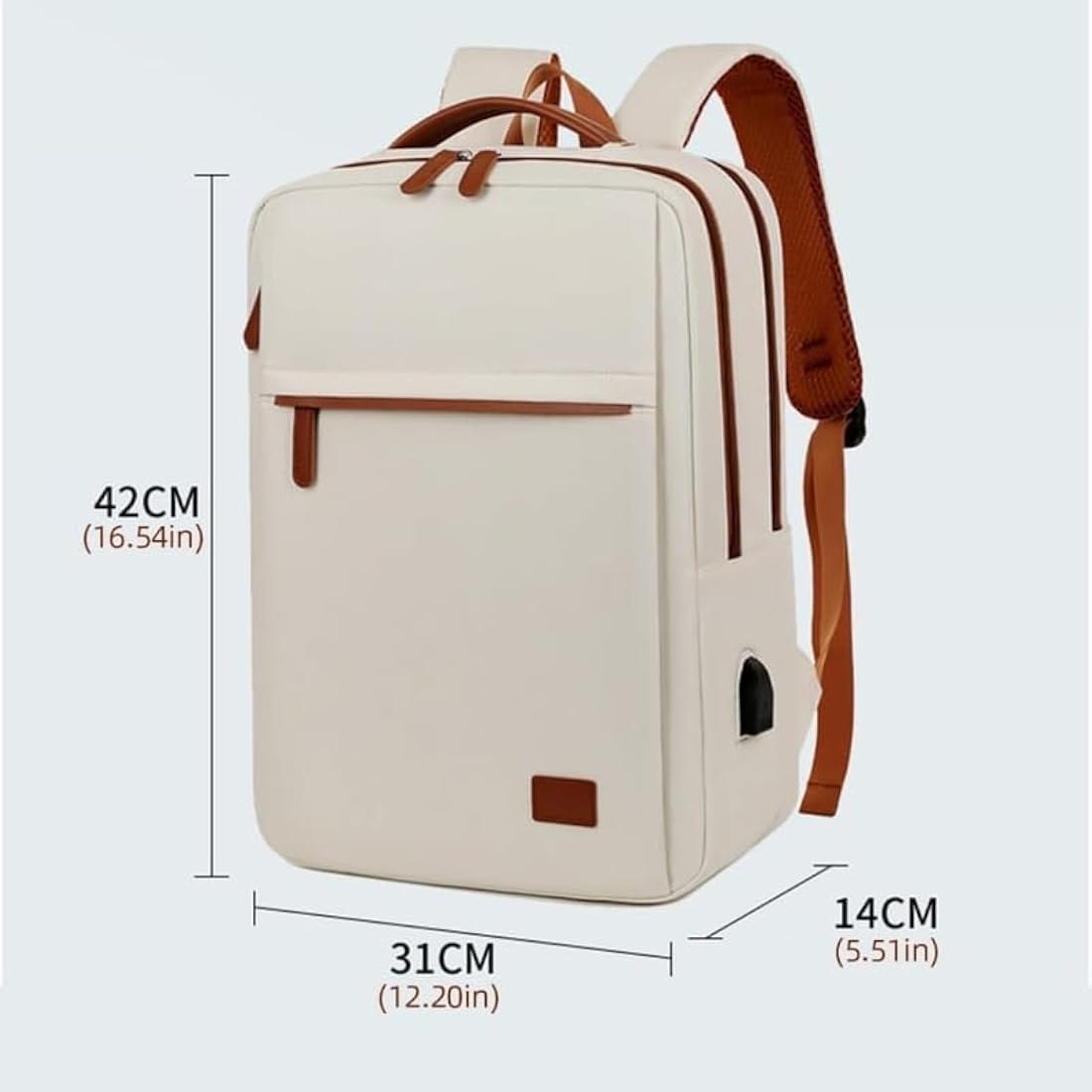 Mochila Feminina e Masculina Executiva Minimalista para Notebook com Conexão USB - Off-White e Marrom - Image 6