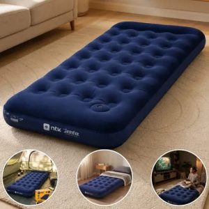 Colchão Inflável Solteiro Veludado Portátil para Camping e Visitas - Azul