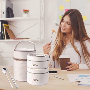 Kit Marmiteira Térmica Dupla 1040ml (440ml + 600ml) com Bolsa Térmica de Transporte - Bege/Creme