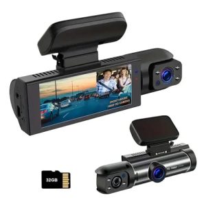Câmera Veicular Dashcam Tripla 3 Canais Tela 3.16" Full HD 1080P com Visão Noturna e Câmera Interna - Preta