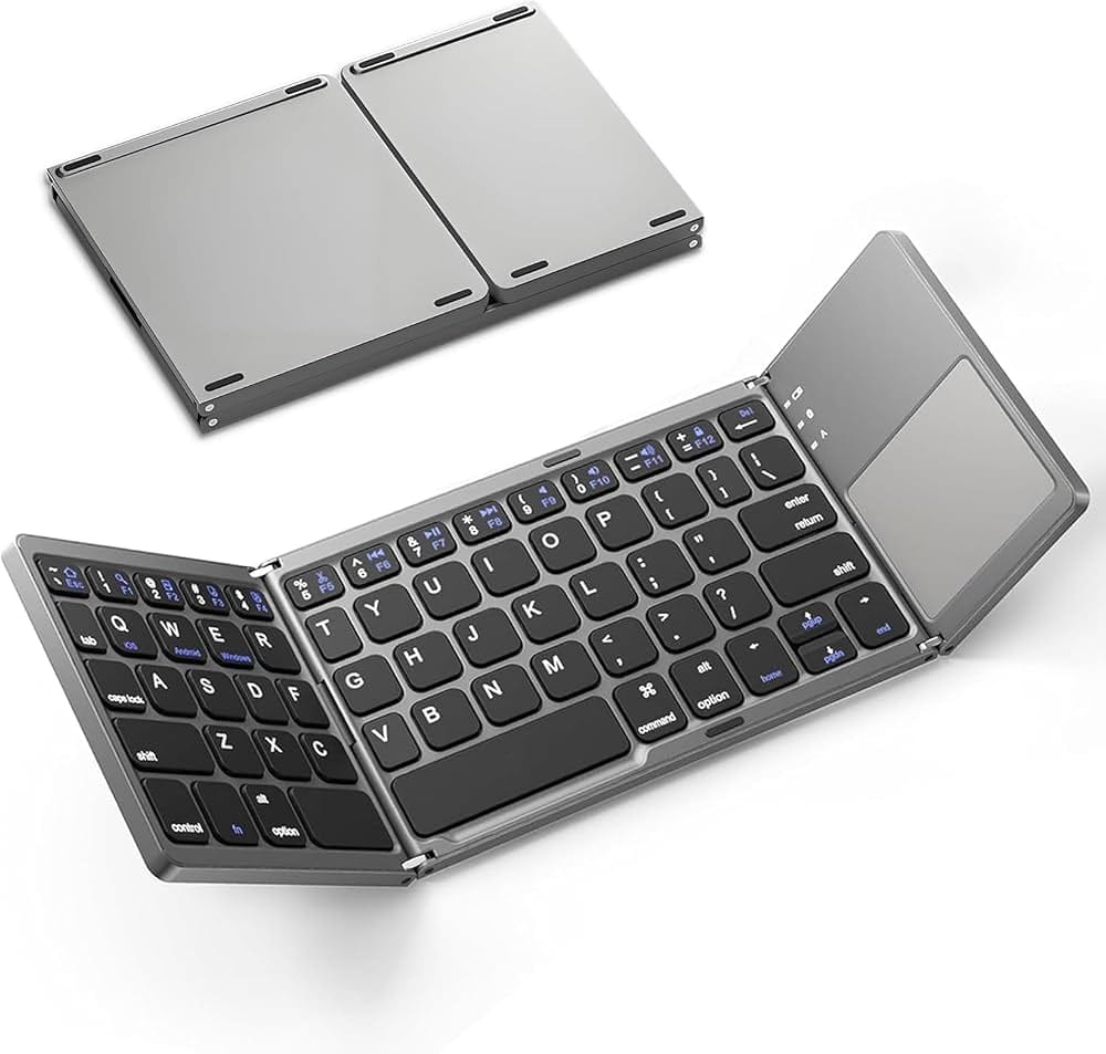 Teclado Dobrável Sem Fio Bluetooth com Touchpad Integrado para Tablet, Celular e Notebook - Cinza Prata - Image 5