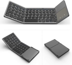 Teclado Dobrável Sem Fio Bluetooth com Touchpad Integrado para Tablet, Celular e Notebook - Cinza Prata