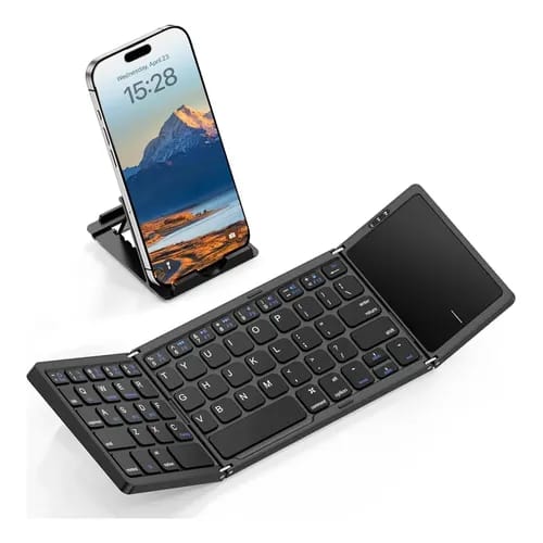 Teclado Dobrável Sem Fio Bluetooth com Touchpad Integrado para Tablet, Celular e Notebook - Cinza Prata - Image 3