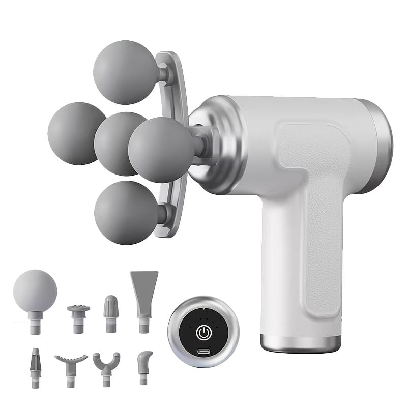 Pistola de Massagem Corporal Elétrica Fascial Gun com 8 Ponteiras Intercambiáveis e Motor Silencioso - Branco - Image 4